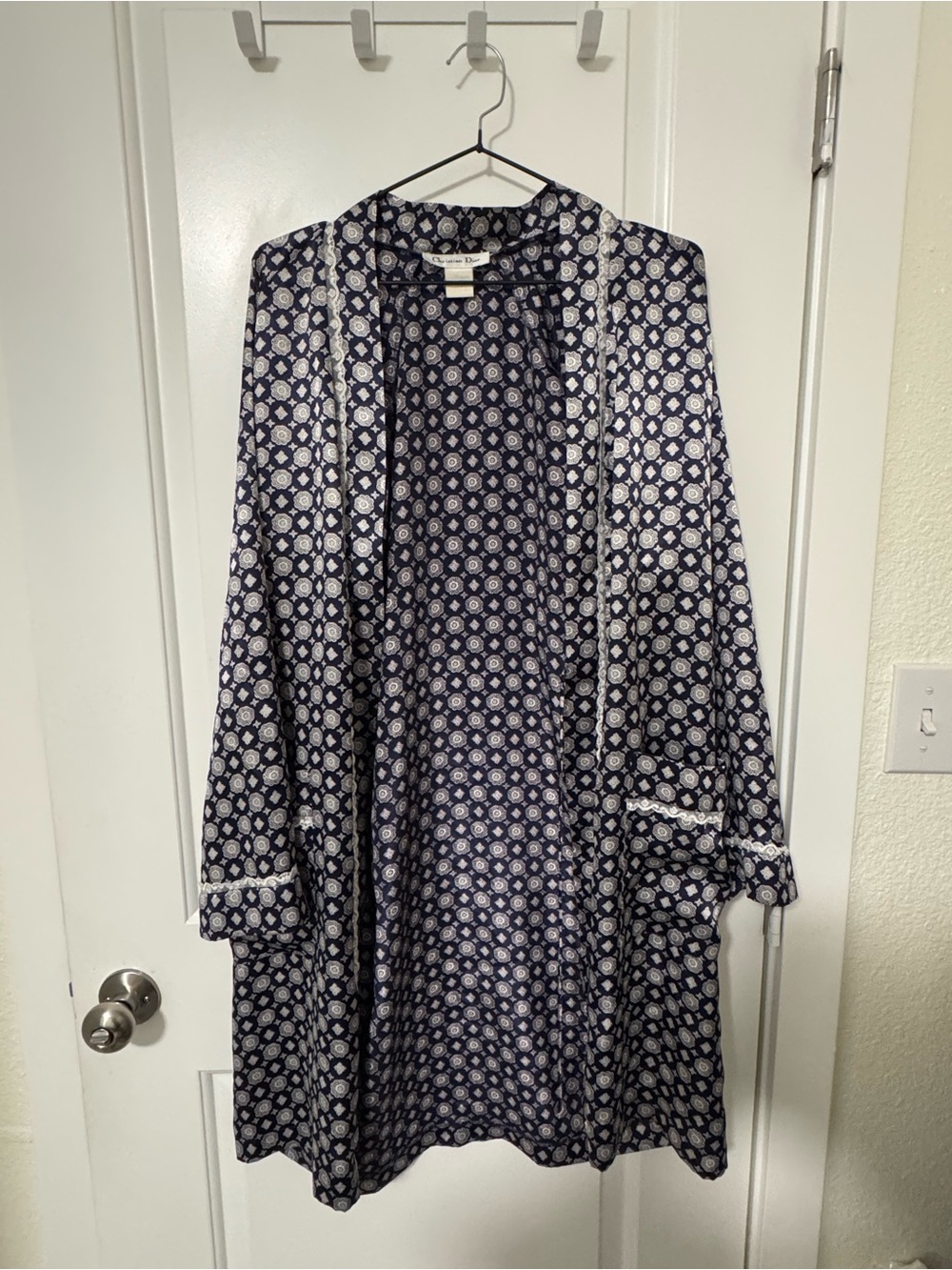 Dior Navy and White Printed Open-Front Cape